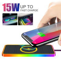 JPK【Ready Stock】Car Wireless Charger 15W Qi Fast Charging Pad ที่วางเสื่อกันลื่นพร้อมไฟ LED บรรยากาศสำหรับ iPhone 13 12 Samsung S22 S21