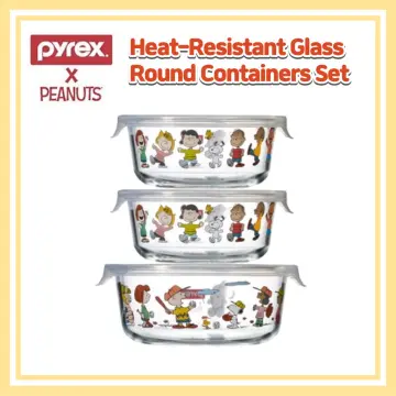 Pyrex Peanuts Snoopy Glass Storage Heat Resistant Containers Round