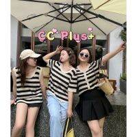 CiCi Plus+(1660/1621/)Knit strip เสื้อไหมพรมพลัสไซส์ทอลายทางมี4แบบ แพทเทิร์นงานดีสไตล์โคเรีย