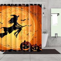 【Bathroom sale】 HappyWitch PumpkinShower ม่านผ้าโพลีเอสเตอร์180X180cm สำหรับผ้าม่านห้องน้ำ