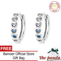 The Panda Heart-Shaped Earrings 925 Sterling Silver Stackable Rainbow Zircon Ear Buckles for Women Girls SCE1275