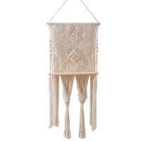 Macrame Wall Hanging Shelf, Wood Floating Hanging Storage Shelf Plant Holder Bookshelf Bohemian Wall Decor