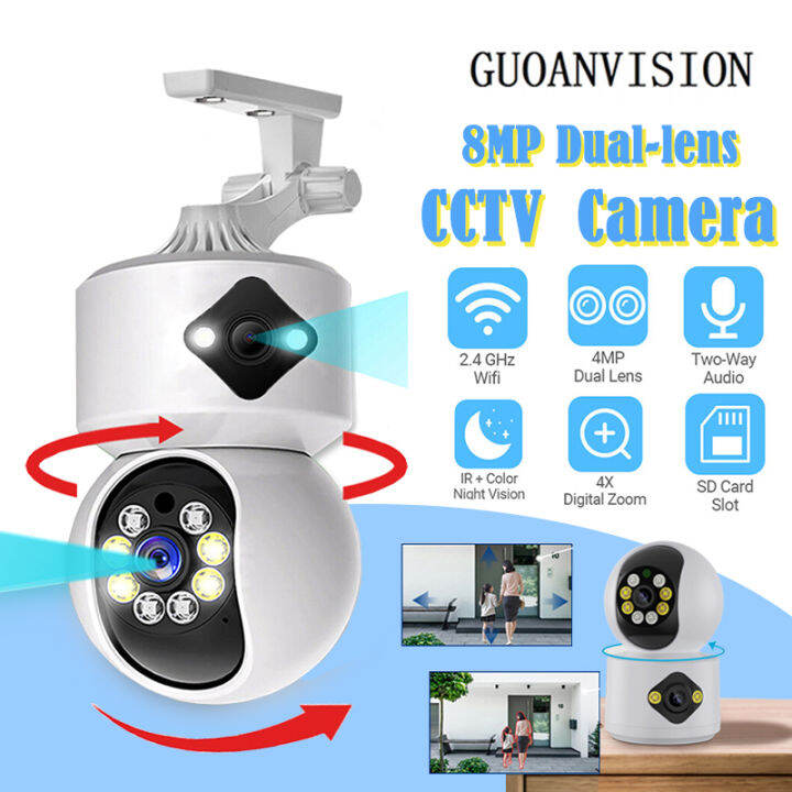 GUOANVISION CCTV Camera HD Monitor Wireless WiFi Dual Lens 360 Degree ...