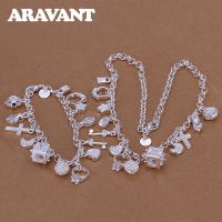 925 Silver Fashion Different Pendants Bracelet Necklace Set For Women Wedding Jewelry