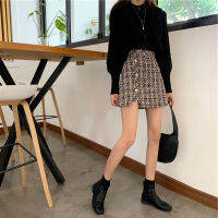 Small Fragrant wind short Skirt Women New style plaid woolen A-line Skirt Lady style Skirt thinner buttocks sexy Skirt Female