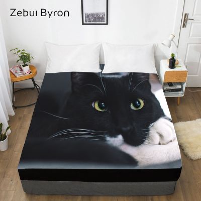 3D Fitted SheetBed Sheet With Elastic Queen/King/CustomMattress Cover 180/150x200/160x200 Animal cute cat pattern