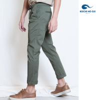 Kochi No Oji/Chino Jump Jogger-Green /กางเกงผ้าชิโน่ กางเกงลำลอง 5 ส่วน สแลคชายใส่สบาย กางเกงทำงาน กางเกงชิโน่ทรงกระบอกเล็ก กางเกงชิโนใส่ได้หลายโอกาส