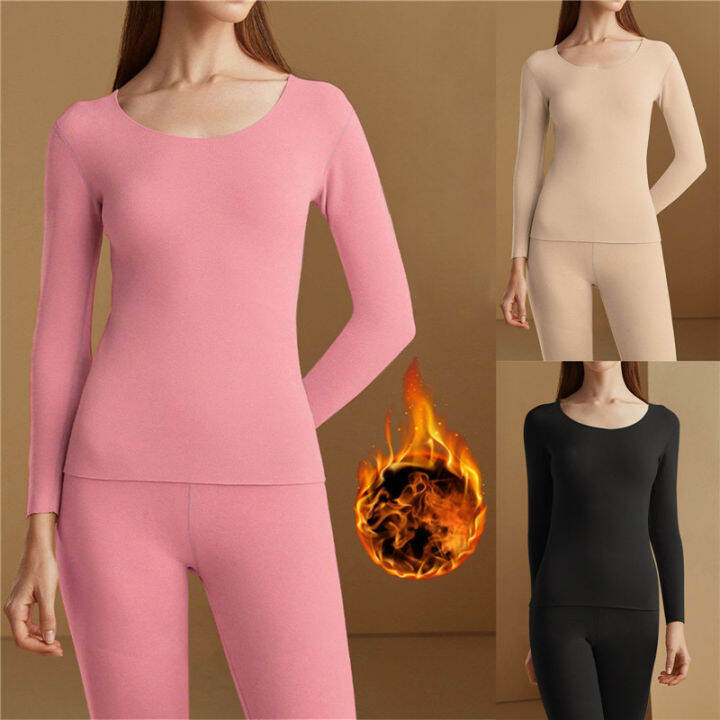 Cyprus 2Pcs Seamless Thermal Underwear Women's Winter FleeceLined Long