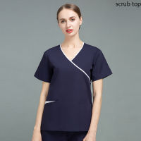 Clothes Mock Wrap Scrub Top V Neck Nursing Uniforms for Women Spa Uniforms Short Sleeve Dentistry Workwear Surgical Top