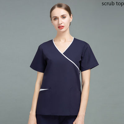Clothes Mock Wrap Scrub Top V Neck Nursing Uniforms for Women Spa Uniforms Short Sleeve Dentistry Workwear Surgical Top