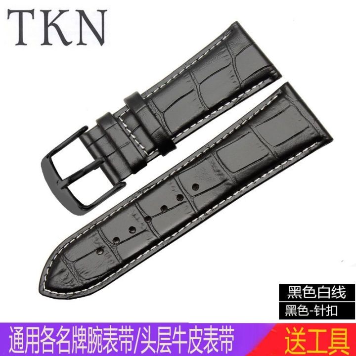 leather-watch-strap-pin-buckle-mens-universal-26-28-30mm-handmade-extra-large-size-cowhide-chain