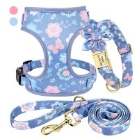 【LZ】 Flower Printed Dog Collar Harness Leash Set Custom Dogs Collars Breathable Puppy Harnesses For Small Large Dogs Pet Walking Rope