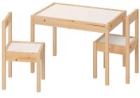 LÄTT Childrens table with 2 chairs, white/pine (เล็ทท์ โต๊ะเด็ก+เก้าอี้ 2 ตัว, ขาว/ไม้สน)