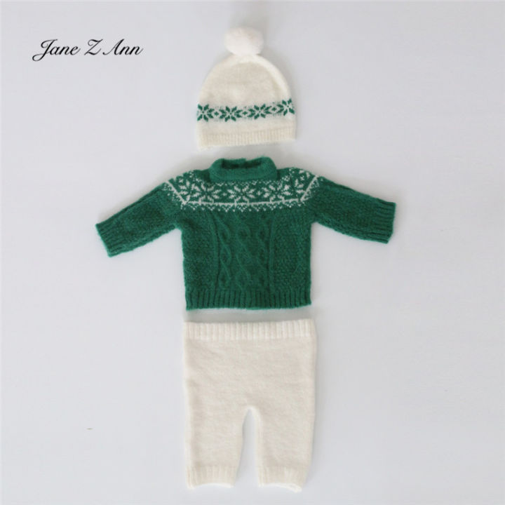 Newborn photography props costume Christmas outfits theme styling handmade mohair hat + top + shorts suit twins clothing