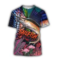 2023 new arrive- xzx180305   Vintage T Shirt for Male 3D Animal Fish Print Tee Street T-shirts Oversized O Neck Shirt Top Loose Casual Harajuku Clothing