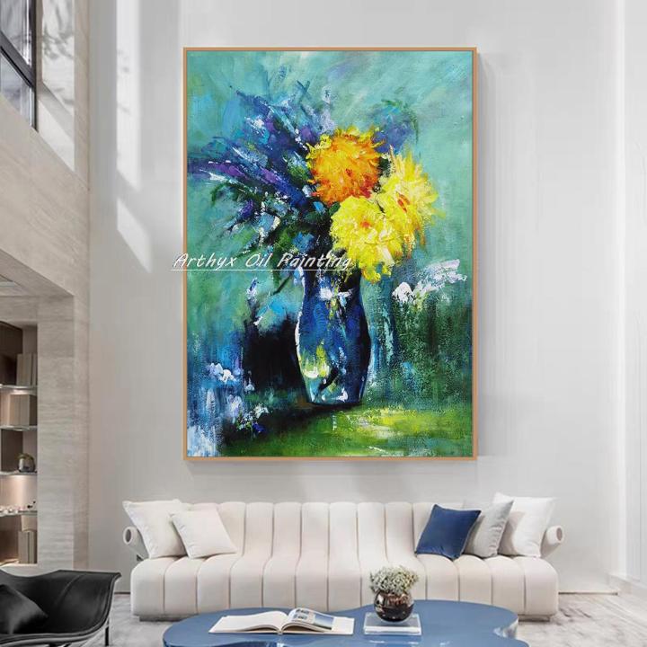 impression-texture-ภาพสีน้ำมันดอกไม้บนผ้าใบโดย-arthyx-modern-abstract-wall-art-สำหรับห้องนั่งเล่นตกแต่งบ้าน