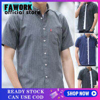 FAWORK เสื้อเชิ้ตลายทางแขนสั้นสำหรับผู้ชาย,เสื้อเชิ้ตสำหรับวัยรุ่นเรียบง่ายเข้ารูปสไตล์เกาหลีลำลองเทรนด์เข้าได้กับทุกชุดฤดูร้อน