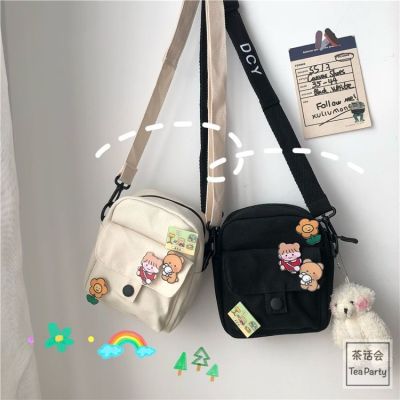 Korean Cute Student Girls Canvas Bag Youth Small Cross Bag Harajuku Cartoon Women Shoulder Messenger Bag Cellphone Pouch Purses
