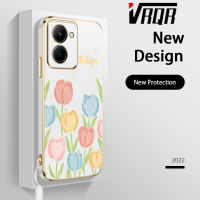 VRQR OPPO Realme C33/Realme 10 4G เคสป้องกันโทรศัพท์6DStraight ขอบชุบลายดอกทิวลิปสดหรูหรานุ่มดีไซน์ใหม่คุณภาพสูงป้องกันใหม่