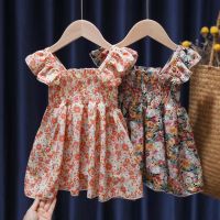 COD SDFGERGERTER [Ethel] Floral Dress for kids baby girl 1- 7 years old childrens Flying sleeve Princess dresses Korean