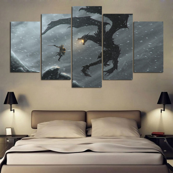 5-piece-canvas-painting-alduin-the-world-eater-dovahkiin-skyrim-picture-painting-home-decor-print-frame-wall-art-we-1554