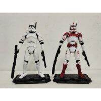 2ชิ้น/ล็อต SW Republic Clone Trooper สีขาวสีแดงพร้อมอุปกรณ์เสริมตุ๊กตาขยับแขนขาได้3.75 "#010