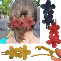 【jw】●❈  Hair Accessories Frosted 2 Flowers Clip Barrettes for Large Hairpins Duckbill Ponytail Headwear