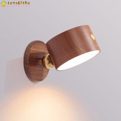 Letabitha ไฟ Led ข้างเตียงหรี่แสงทำจากไม้,Usb ชาร์จไฟได้360องศาลูกบอลแม่เหล็กโคมไฟกลางคืนควบคุมแบบสัมผัส