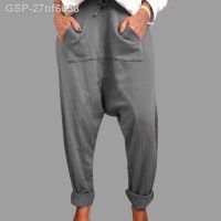 ✳27bf6658 Mulher Gota-Virilha Calça 2023 Outono Outono Harem Calças Moda Rua ลำลอง Longo Pantalon Solto Sólido Trabalho