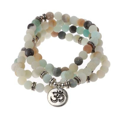 Mala Amazonite 108สร้อยคอลูกปัดสำหรับโยคะลูกประคำแบบพุทธสวดมนต์สร้อยข้อมือ Charm