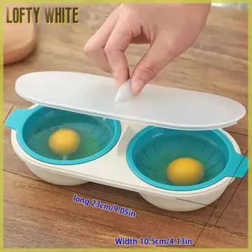 Microwave Eggs Poacher Round Draining Double Cup Egg Boiler Food