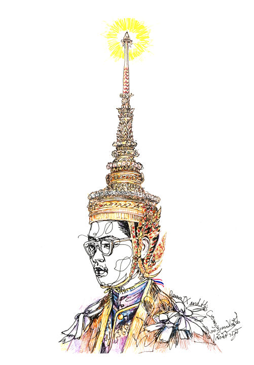 ภาพวาดในหลวง-ร-9-ทรงราชย์-lz-k006-ภาพวาดลายเส้นปากกาหมึกซึม-งานปริ้นท์เลเซอร์