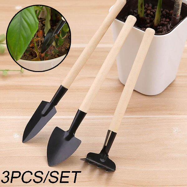 3 PCS/set Mini Garden Hand Tool Kit Plant Gardening Wood Handle ...