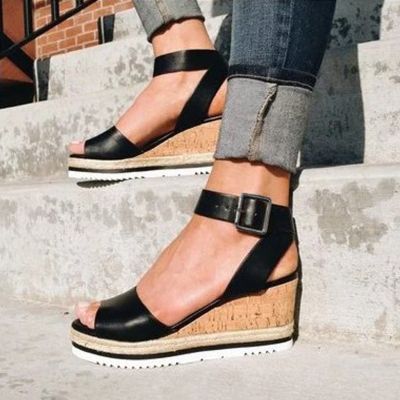hot【DT】▣  2023 Wedges Sandals Ladies Platform Buckle Heels Toe Fashion All Match