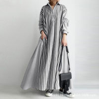 Gifts Is The Speed Sales Of European And American Striped Shirt Skirts Long With Loose Cape Dress