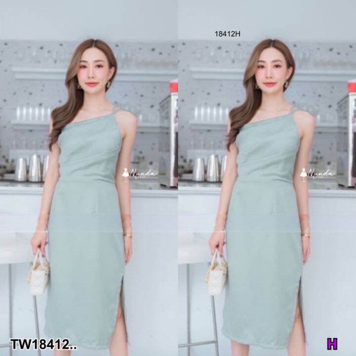 dress-เดรสสายเดี่ยวสีพื้น-ผ้าซาร่า-อกจับจีบ-กระโปรงผ่านิดๆ-เรียบ-หรู-ดูแพงมากค่ะ-ใส่เที่ยว-ใส่ออกงานได้