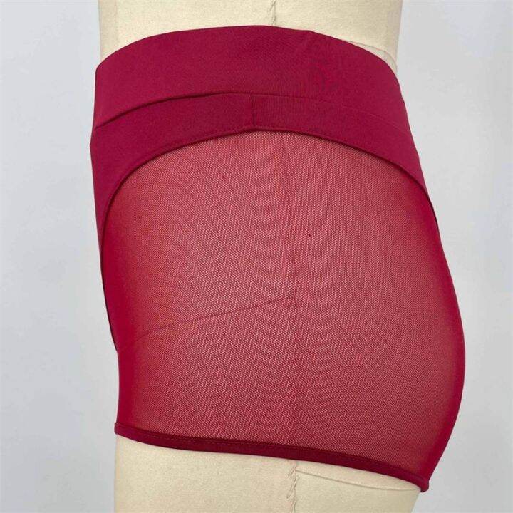 women-sexy-shorts-high-waist-workout-fitness-female-dance-shorts-see-through-mesh-patchwork-mature-pole-dancing-clubwear