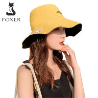 FOXER ขอบใหญ่สไตล์ Face ฤดูร้อนขอบใหญ่สองด้านหมวกชาวประมงหญิงเวอร์ชันเกาหลีฤดูร้อนป่า Shade แนวโน้มแฟชั่นหมวกบังแดด