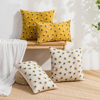 HelloYoung Yellow White Flower Cushion Cover 45x45/30x50cm Sunflower Floral Embroidery Pillow Case French Vintage Home Balcony Room Decor