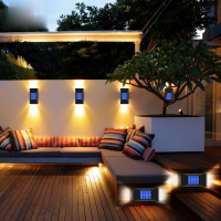 （จัดส่งในประเทศไทย）6 LED ไฟติดผนังโซล่า Solar Light Outdoor โคมไฟกันน้ำ ไฟอัตโนมัติ Sensor ไฟถนนโซล่าเซล Step Stairs ไฟตกแต่งสวน for ไฟโซล่าเซล บ้าน Fence Post Yard Pathway ฟตกแต่ง Lighting