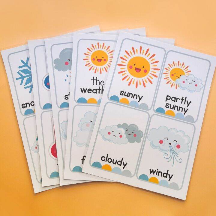 5Pcs Kids Early English A4 Size Weather Temperature Laminate Chart