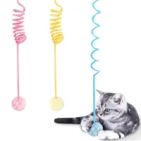 Pet Cat Plush Toy With Suction Cup Adjustable Stretchable Hanging Spring With Bell Interactive Toy For Indoor Cats Toys