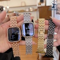 【Strap+Case】Luxury Rhinestone สายโลหะสำหรับ Iwatch Series 7 6 SE 5 4 3 2 เครื่องประดับ bling bling เพชร Band Compatible สำหรับ สาย applewatch 41 มม. 45 มม. 44 มม. 40 มม. สร้อยข้อมือผู้หญิง