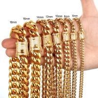 【CW】New Arrival 8mm-18mm Stainless Steel Miami Curb Cuban Chain Bracelet Necklace for Women Men jewelry Casting Crystal Lock