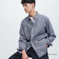 เสื้อเชิ้ตผ้าคัตตอนผสมลินิน Uniqlo Hickory Work Long Sleeve Shirt แท้ ? *งานตัดป้าย*