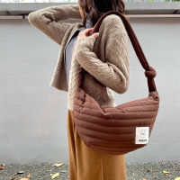 Casual Hobos Down Cotton Women Shoulder Bags Designer Handbags Space Pad Feather Crossbody Bag Large Capacity Tote  Winter