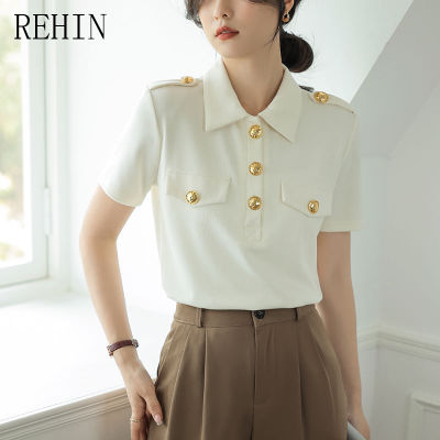 REHIN เสื้อโปโลคอปกดีไซน์สำหรับผู้หญิง,เสื้อยืดแขนสั้นอเนกประสงค์ทรงหลวมลำลองเข้ารูป2023ฤดูร้อน