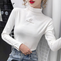 Jielur Slim Bottoming T-shirt Women Thicken Casual Long Sleeve Turtleneck Basic T Shirts Harajuku Winter Black White Top S-XXL