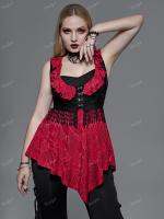 ROSEGAL Gothic Jacquard Ruffle Colorblock พู่ถัง Plus ขนาดผู้หญิงฤดูร้อน Sweetheart คอเสื้อกั๊ก Top