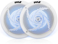 Pyle Marine Speakers - 6.5 Inch 2 Way Waterproof and Weather Resistant Outdoor Audio Stereo Sound System with LED Lights, 240 Watt Power and Low Profile Slim Style - 1 Pair - PLMRS63WL (White)